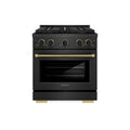 ZLINE Designer 30-Inch 4.2 Cu. Ft. Dual Fuel Range with 4 Burner DuoPro Cooktop in Black Satin with Black and Champagne Bronze Handle (PSDRBSZ-30-MBCB)