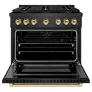 ZLINE Autograph 36-Inch 5.2 Cu. Ft. Paramount Dual Fuel Range with 6 Burner DuoPro Cooktop in Black Satin and Gold Accents  (PSDRBSZ-36-G)