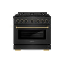 ZLINE Designer 36-Inch 5.2 Cu. Ft. Dual Fuel Range with 6 Burner DuoPro Cooktop in Black Satin with Black and Champagne Accents (PSDRBSZ-36-MBCB)