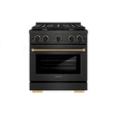 ZLINE Designer 30-Inch 4.2 Cu. Ft. Paramount Gas Range with 4 Burner Cooktop in Black Satin with Black and Champagne Bronze Helix Handle (SGRBSZ-30-MBCB)