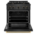 ZLINE Designer 30-Inch 4.2 Cu. Ft. Paramount Gas Range with 4 Burner Cooktop in Black Satin with Black and Champagne Bronze Helix Handle (SGRBSZ-30-MBCB)