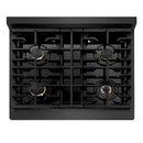 ZLINE Designer 30-Inch 4.2 Cu. Ft. Paramount Gas Range with 4 Burner Cooktop in Black Satin with Black and Champagne Bronze Helix Handle (SGRBSZ-30-MBCB)