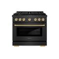ZLINE Autograph 36-Inch 5.2 Cu. Ft. Paramount Gas Range with 6 Burner Cooktop in Black Satin and Champagne Accents (SGRBSZ-36-CB)