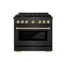 ZLINE Autograph 36-Inch 5.2 Cu. Ft. Gas Range with 6 Burner Cooktop and Convection Gas Oven in Black Satin and Gold Accents (SGRBSZ-36-G)