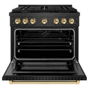 ZLINE Autograph 36-Inch 5.2 Cu. Ft. Gas Range with 6 Burner Cooktop and Convection Gas Oven in Black Satin and Gold Accents (SGRBSZ-36-G)