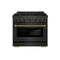 ZLINE Designer 36-Inch 5.2 Cu. Ft. Paramount Gas Range with 6 Burner Cooktop in Black Satin with Black and Champagne Bronze Helix Handle (SGRBSZ-36-MBCB)
