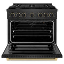 ZLINE Designer 36-Inch 5.2 Cu. Ft. Paramount Gas Range with 6 Burner Cooktop in Black Satin with Black and Champagne Bronze Helix Handle (SGRBSZ-36-MBCB)