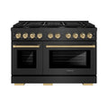 ZLINE Autograph 48-Inch 6.7 Cu. Ft. Paramount Double Oven Gas Range with 8 Burner Cooktop in Black Satin and Champagne Accents (SGRBSZ-48-CB)