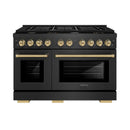 ZLINE Autograph 48-Inch 6.7 Cu. Ft. Paramount Double Oven Gas Range with 8 Burner Cooktop in Black Satin and Champagne Accents (SGRBSZ-48-CB)
