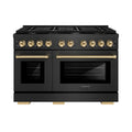 ZLINE Autograph 48-Inch 6.7 Cu. Ft. Paramount Double Oven Gas Range with 8 Burner Cooktop in Black Satin and Gold Accents (SGRBSZ-48-G)