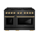 ZLINE Autograph 48-Inch 6.7 Cu. Ft. Paramount Double Oven Gas Range with 8 Burner Cooktop in Black Satin and Gold Accents (SGRBSZ-48-G)