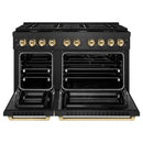 ZLINE Autograph 48-Inch 6.7 Cu. Ft. Paramount Double Oven Gas Range with 8 Burner Cooktop in Black Satin and Gold Accents (SGRBSZ-48-G)