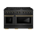 ZLINE Designer 48-Inch 6.7 Cu. Ft. Double Oven Gas Range with 8 Burner Cooktop in Black Satin with Black and Champagne Accents (SGRBSZ-48-MBCB)