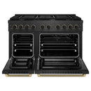 ZLINE Designer 48-Inch 6.7 Cu. Ft. Double Oven Gas Range with 8 Burner Cooktop in Black Satin with Black and Champagne Accents (SGRBSZ-48-MBCB)