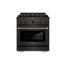 ZLINE Designer 30-Inch 4.2 Cu. Ft. Gas Range with 4 Burner DuoPro Cooktop in Black Satin with Black and Champagne Bronze Helix Handle (PSGRBSZ-30-MBCB)