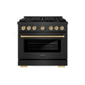 ZLINE Autograph 36-Inch 5.2 Cu. Ft. Paramount Gas Range with 6 Burner DuoPro Cooktop in Black Satin and Champagne Accents (PSGRBSZ-36-CB)