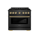 ZLINE Autograph 36-Inch 5.2 Cu. Ft. Paramount Gas Range with 6 Burner DuoPro Cooktop in Black Satin and Champagne Accents (PSGRBSZ-36-CB)