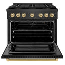 ZLINE Autograph 36-Inch 5.2 Cu. Ft. Paramount Gas Range with 6 Burner DuoPro Cooktop in Black Satin and Champagne Accents (PSGRBSZ-36-CB)