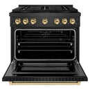 ZLINE Autograph 36-Inch 5.2 Cu. Ft. Paramount Gas Range with 6 Burner DuoPro™ Cooktop in Black Satin and Gold Accents (PSGRBSZ-36-G)