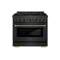 ZLINE Designer 36-Inch 5.2 Cu. Ft. Gas Range with 6 Burner DuoPro™ Cooktop in Black Satin with Black and Champagne Bronze Helix Handle (PSGRBSZ-36-MBCB)