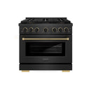 ZLINE Designer 36-Inch 5.2 Cu. Ft. Gas Range with 6 Burner DuoPro™ Cooktop in Black Satin with Black and Champagne Bronze Helix Handle (PSGRBSZ-36-MBCB)