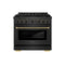 ZLINE Designer 36-Inch 5.2 Cu. Ft. Gas Range with 6 Burner DuoPro™ Cooktop in Black Satin with Black and Champagne Bronze Helix Handle (PSGRBSZ-36-MBCB)