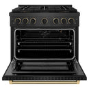 ZLINE Designer 36-Inch 5.2 Cu. Ft. Gas Range with 6 Burner DuoPro™ Cooktop in Black Satin with Black and Champagne Bronze Helix Handle (PSGRBSZ-36-MBCB)