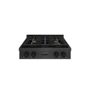 ZLINE 30-Inch Paramount Gas Rangetop with 4 Brass Burners and Porcelain Cooktop in Black Satin Stainless Steel (SRTBS-BR-30)