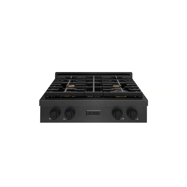 ZLINE 30-Inch Paramount Gas Rangetop with 4 Brass Burners and Porcelain Cooktop in Black Satin Stainless Steel (SRTBS-BR-30)