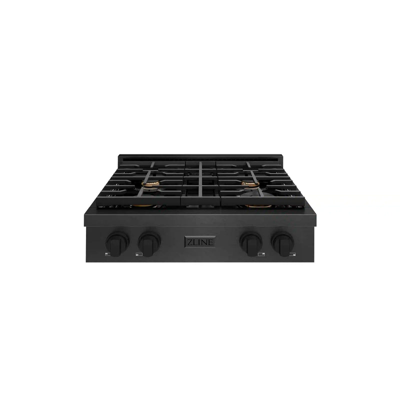 ZLINE 30-Inch Paramount Gas Rangetop with 4 Brass Burners and Porcelain Cooktop in Black Satin Stainless Steel (SRTBS-BR-30)
