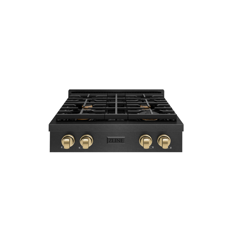 ZLINE Autograph 30-Inch Paramount Gas Rangetop with 4 Burners and Porcelain Cooktop in Black Satin and Champagne Bronze Accents (SRTBSZ-30-CB)