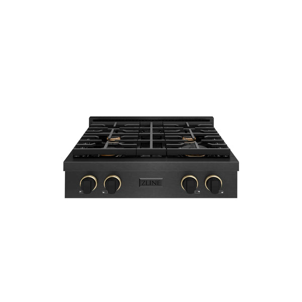 ZLINE Designer 30-Inch Paramount Gas Rangetop with 4 Burners in Black Satin with Matte Black and Champagne Bronze Accents (SRTBSZ-30-MBCB)