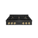 ZLINE Autograph 36-Inch Paramount Gas Rangetop with 6 Burners and Porcelain Cooktop in Black Satin with Champagne Accents (SRTBSZ-36-CB)