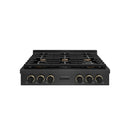 ZLINE Designer 36-Inch Paramount Gas Rangetop with 6 Burners in Black Satin with Matte Black and Champagne Accents (SRTBSZ-36-MBCB)