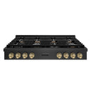 ZLINE Autograph 48-Inch Paramount Gas Rangetop with 8 Burners and Porcelain Cooktop in Black Satin with Champagne Accents (SRTBSZ-48-CB)