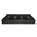 ZLINE Designer 48-Inch Paramount Gas Rangetop with 8 Burners in Black Satin with Matte Black and Champagne Accents (SRTBSZ-48-MBCB)