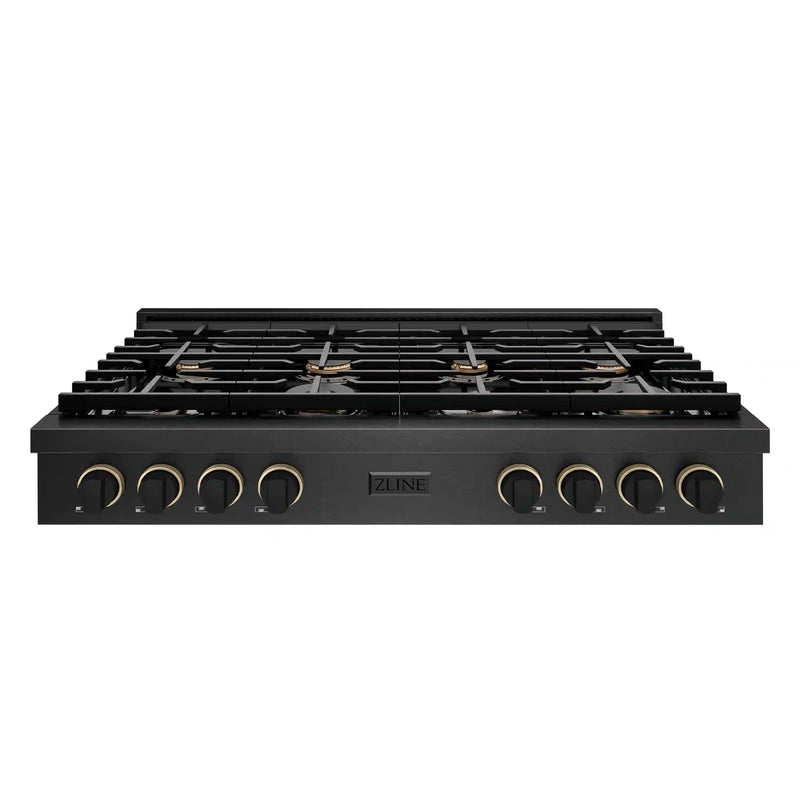 ZLINE Designer 48-Inch Paramount Gas Rangetop with 8 Burners in Black Satin with Matte Black and Champagne Accents (SRTBSZ-48-MBCB)