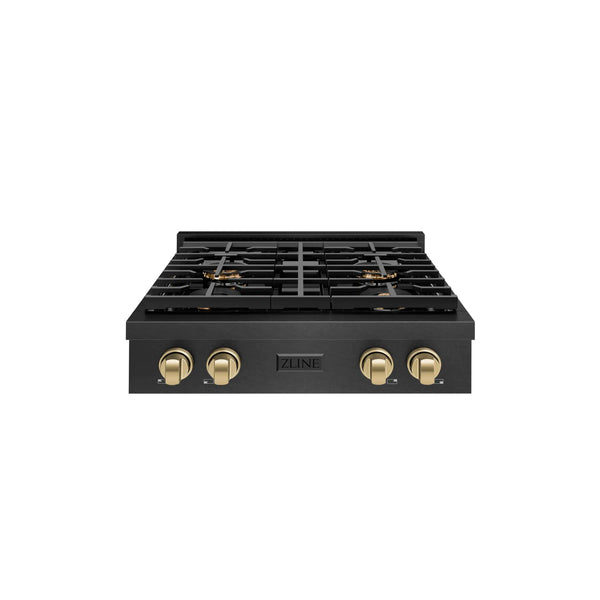 ZLINE Autograph 30-Inch Paramount Gas Rangetop with 4 Burner DuoPro™ Cooktop in Black Satin and Champagne Bronze Accents (PSRTBSZ-30-CB)