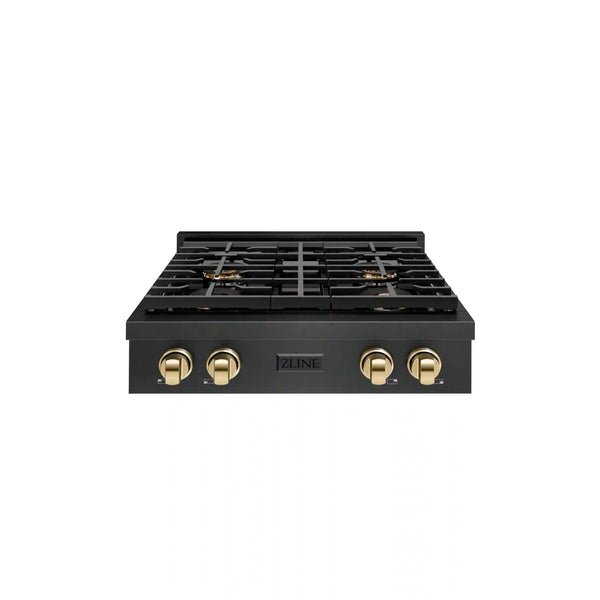 ZLINE Autograph 30-Inch Paramount Gas Rangetop with 4 Burner DuoPro™ Cooktop in Black Satin and Polished Gold Accents (PSRTBSZ-30-G)