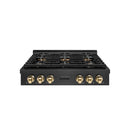 ZLINE Autograph 36-Inch Paramount Gas Rangetop with 6 Burner DuoPro™ Cooktop in Black Satin and Polished Gold Accents (PSRTBSZ-36-G)