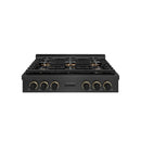 ZLINE Designer 36-Inch Paramount Gas Rangetop with 6 Burner DuoPro™ Cooktop in Black Satin with Black and Champagne Accents (PSRTBSZ-36-MBCB)