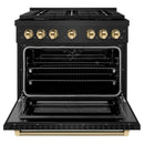 ZLINE Autograph 36-Inch Paramount Dual Fuel Range in Black Stainless Steel and Gold Helix Handle (SDRBZ-36-KG)