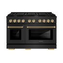 ZLINE Autograph 48-Inch Paramount Dual Fuel Range in Black Stainless Steel and Bronze Helix Handles (SDRBZ-48-KCB)