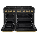 ZLINE Autograph 48-Inch Paramount Dual Fuel Range in Black Stainless Steel and Bronze Helix Handles (SDRBZ-48-KCB)