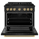 ZLINE Autograph 36-Inch Paramount Gas Range in Black Stainless Steel with Bronze Helix Handle (SGRBZ-36-KCB)