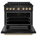 ZLINE Autograph 36-Inch Paramount Gas Range in Black Stainless Steel with Gold Helix Handle (SGRBZ-36-KG)