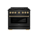 ZLINE Autograph 36-Inch Paramount DuoPro Gas Range in Black Stainless Steel with Polished Gold Helix Handles (PSGRBZ-36-KG)
