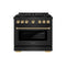ZLINE Autograph 36-Inch Paramount DuoPro Gas Range in Black Stainless Steel with Polished Gold Helix Handles (PSGRBZ-36-KG)