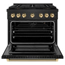 ZLINE Autograph 36-Inch Paramount DuoPro Gas Range in Black Stainless Steel with Polished Gold Helix Handles (PSGRBZ-36-KG)