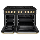 ZLINE Autograph 48-Inch Paramount DuoPro Gas Range in Black Stainless Steel with Polished Gold Helix Handles (PSGRBZ-48-KG)